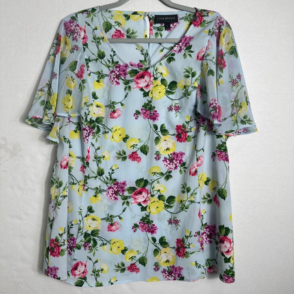 Lane Bryant Women's Floral Chiffon Flutter Sleeve Blouse Top Plus Size 16